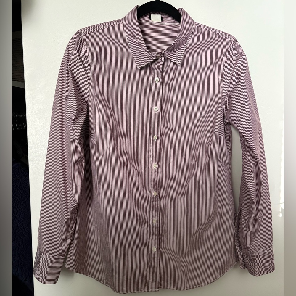 J. Crew Women's Burgundy Striped Button Down Shirt